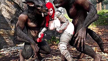 Two Werewolves Stretched This Red-haired Warrior Girl videos