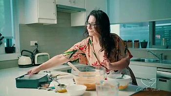 Blonde Charlie Forde and Brunette Chasey Devil Lesbian Cake Baking Sex with Big Natural Tits and Glasses videos