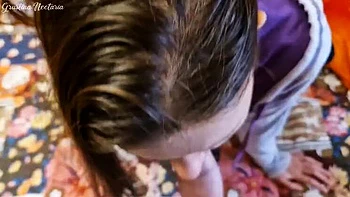 Real Russian Couple Homemade POV - Brunette Natural Tits Blowjob & Cum on Big Cock videos