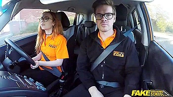Fake Driving Instructor Bangs His Cute Ginger Teen 18+ Student 18+ In The Car And Gives Her A Creampie videos