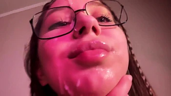 Selfie Video Of Deepthroat & Playing With Cum Bj In Glasses Moans From Deep Fucking videos