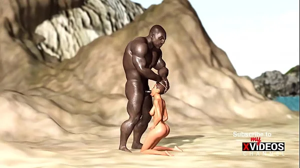 Hot sex on the beach! Big black man bangs a horny ebony on the savage island videos