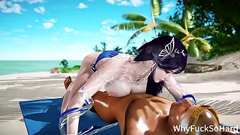 3D Super Sexy Big Boobs Slut Cheating with Big Cock on the Beach videos