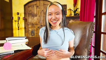 Petite asian teen babe gets bored and sucks tutors big cock videos