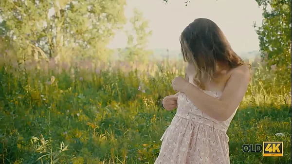 OLD4K. Belle with natural boobs rides old fuckstick in the fresh air videos