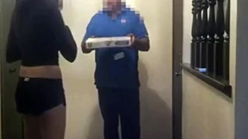 Blowjob and swallow for the pizza delivery guy videos