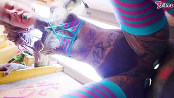 Tattooed blonde Anuskatzz gives hardcore RV blowjob videos