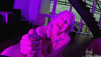 Tattooed babe sam shows off her big natural boobs in pov videos