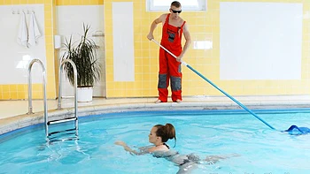 Stacy Cruz has a great time with her partner in the pool. videos