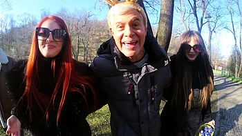 Two beautiful girls have an intense foursome with two guys in the open air videos