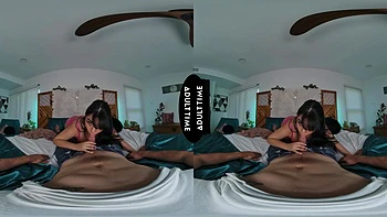 Summer Col enjoys riding cock in vr with stunning brunette Dante Colle videos