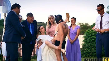 Andrea and her masked groom fucked outdoors on their wedding day videos