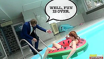 Sexy Redheaded Teen 18+ Sneaks Into The Neighbors Pool videos