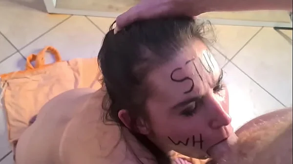 Watch how I FACE FUCK this stupid whore's mouth, SPIT in her face, SLAP her and surprise piss in her mouth | humiliation videos