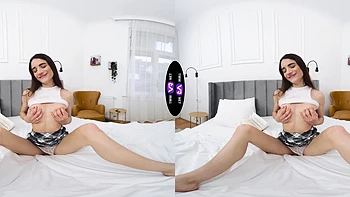 A hot solo girl plays with her pussy in a 180-degree view videos