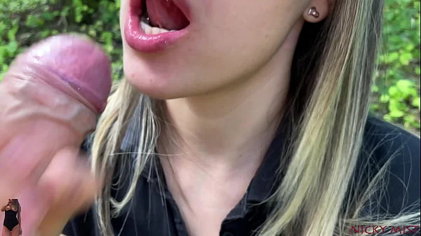 Stranger was with girl in the woods POV blowjob she swallow his cum videos