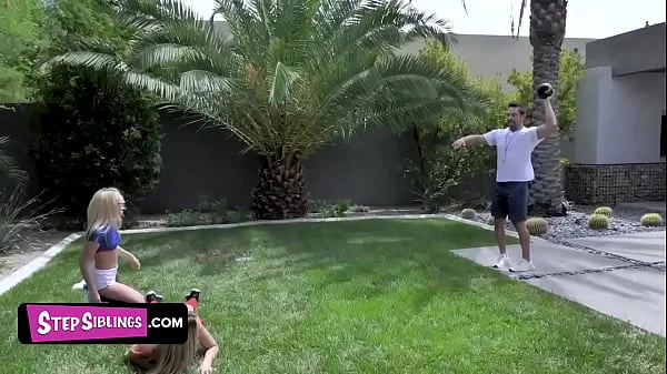 Horny StepFather Teach His Sexy Teen StepDaughters How To Handle Balls But Gets Caught By His Wife videos