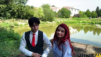 A pale girl with red hair is fucking with her instructor outdoors videos
