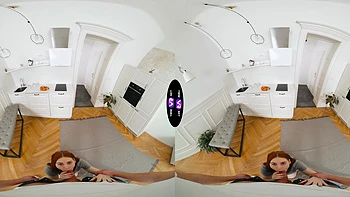 Redhead takes a hard cock in her shaved pussy in vr porn videos