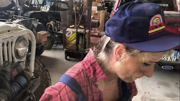 Blonde wife with big tits gets sucks dick in the garage videos