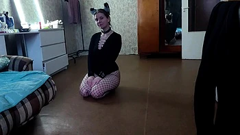 Sexy kitty eats from a bowl and licks her master's feet - videos
