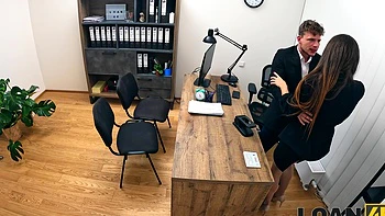 Czech casting with Pavlos and Sakura Hell in an office setting, getting naughty videos