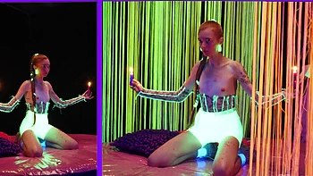 NEON GANGBANG -  Hot Wax and Hard Cocks Bless  Kiara's Shaved Pretty Pussy videos