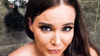 Brunette woman has sex with her boyfriend in the bathroom, showcasing big tits. videos