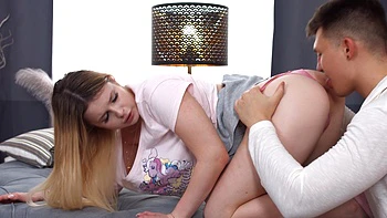 A cute blonde girl, Eliz Benson, was caught in a private moment with her partner. videos