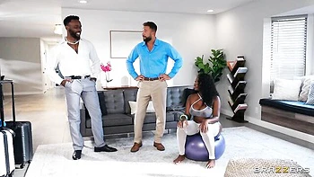 Curly-haired ebony chick Rayne Carter rammed by white penis videos