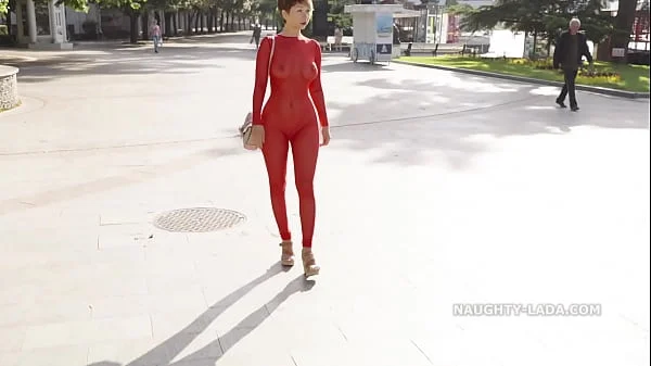 Morning walk in a transparent suit in public videos