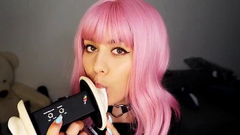 Pink hair babe ear licking: Amateur, Solo  Tease Porn videos