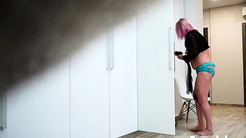 Spy cam sees hot blonde stripping videos