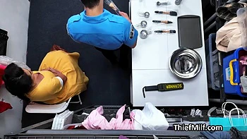 Obedient housewife milks security guard after getting caught stealing supplies videos