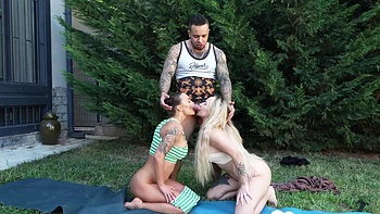 Yoga instructor shares my cock with my neighbor videos