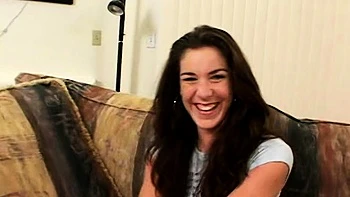 Pink labia close up of naive brunette playing with her name videos