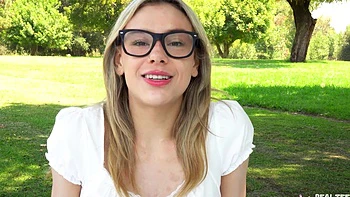 A couple has a passionate missionary sex with a blonde in pov style videos