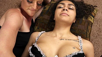 Two hot maids in fishnet lingerie seduce the lucky maid master. videos