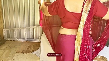 Hiras Fantasy: Wearing Red Saree, Blue Lingerie...naughty Solo Dressing Show! videos