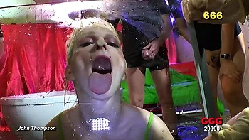 Two Pretty College Teens Swallow Cum & Piss in Hot German Gangbang videos