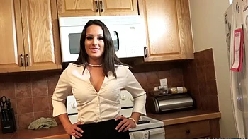 Brunette hottie Mila Marx in sexy stockings, enjoying passionate sex videos