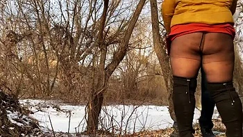 Hot Ukrainian Step Mom Pisses Outside With Me In Pantyhose - Public Doggystyle videos