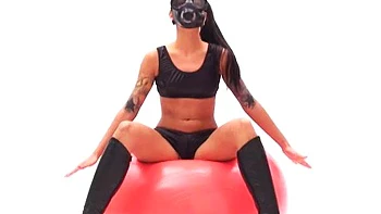 Masked chick getting naked and playing with a fitball: Babe, Stripchat  Brunette Porn videos