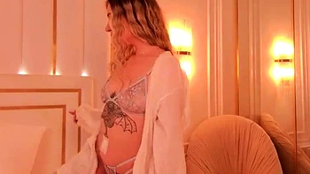 Busty blonde babe goes crazy jerking videos