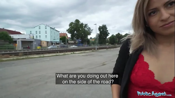 Public Agent Brunette with dark brown eyes devoweds a big cock down her throat and pussy videos