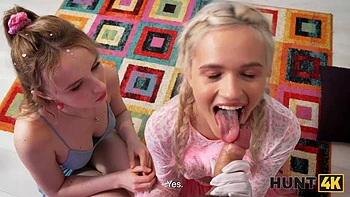 HUNT4K. Slutty lesbian couple s fun was interrupted by their landlord s cock: Porn videos