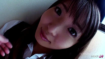 Curvy Japanese Teen with Big natural Tits get First Time Creampie by older Guy at Uncensored Full POV Sex videos