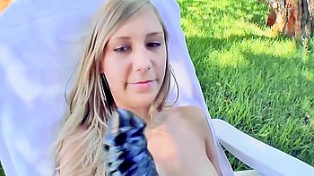 A Blonde Girl From Germany Dildoing Her Muff In The Backyard videos