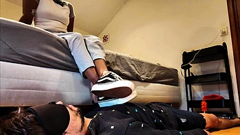 Light femdom and foot fetish play with brunette videos