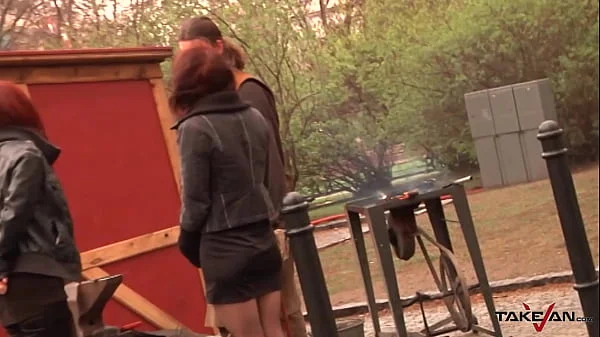 Two hotties seduce stranger from the street to have backseat car fuck videos